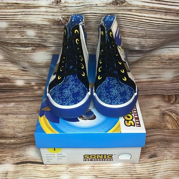 Ground Up Sonic the Hedgehog High Top Sneakers Shoes Youth Size 1 Sega Side Zip - Picture 2 of 7